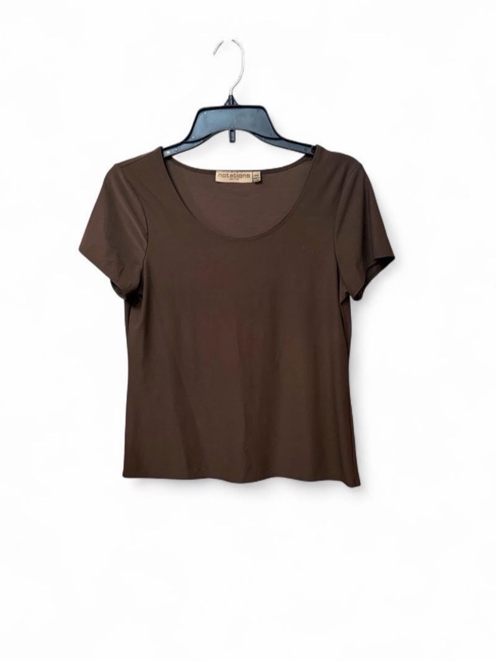 Notations Brown Short Sleeve Top Blouse Sz S